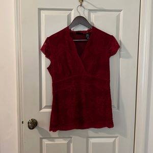 Red Lace Vneck Blouse